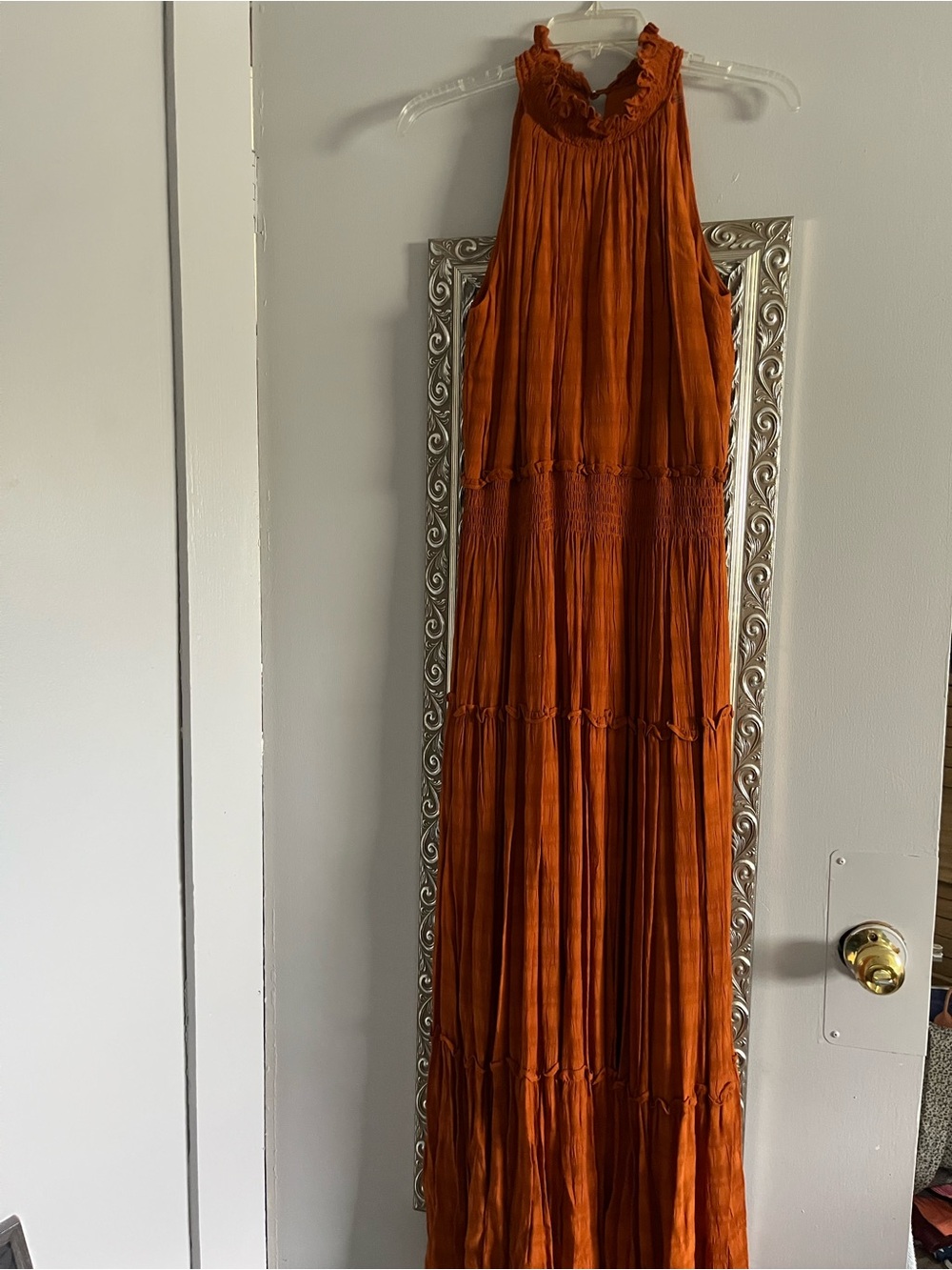 Taylor Burnt Orange Halter Tiered Maxi Dress
